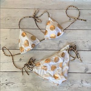 Victoria’s Secret bikini with gold polka dots